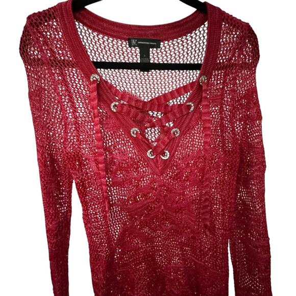 INC International Concepts Women's Small Diamond Lace Up Tie Long sleeve - Picture 3 of 14